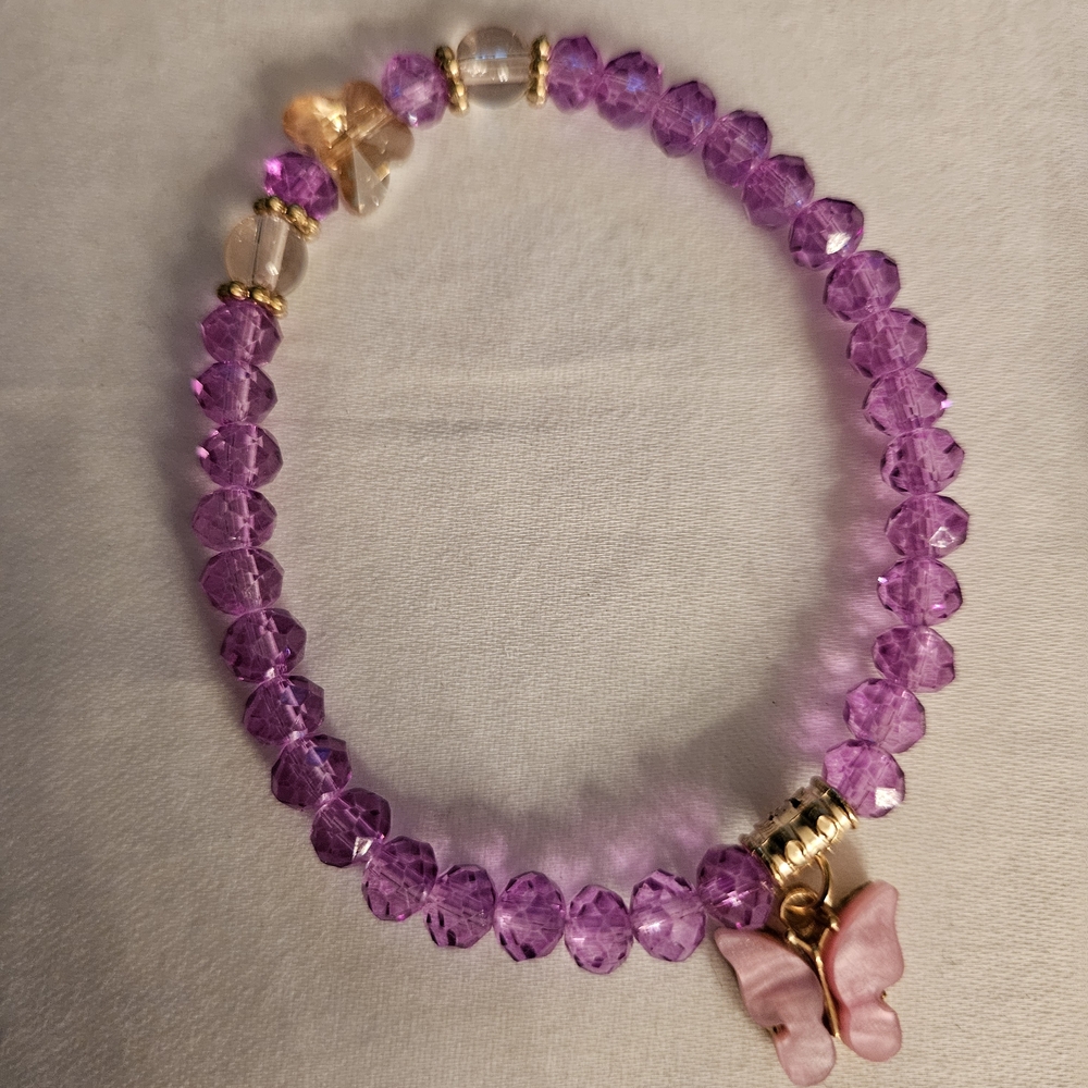 Purple Beaded Bracelet with Butterfly Charm